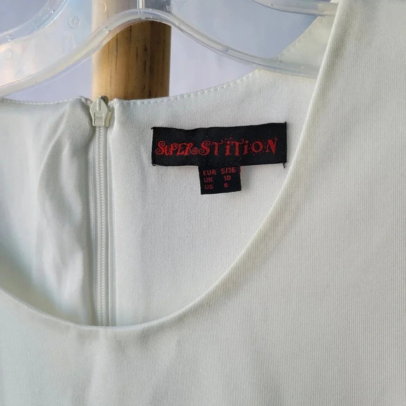 Superstition White Sleeveless  Dress Sheath Colorful Flowers Zipper Back UK 10 - Picture 8 of 11